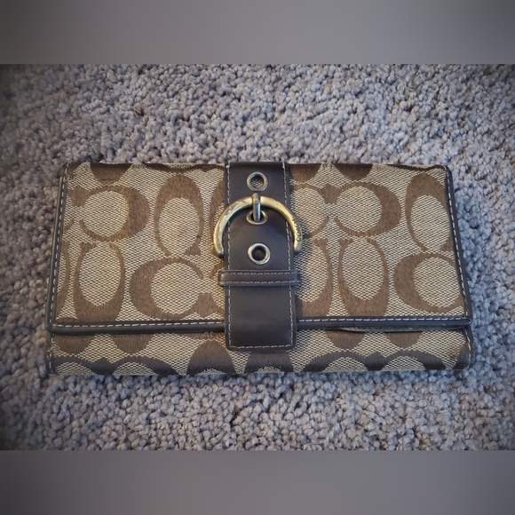 Brown and Tan Coach Wallet with Gold Accents - Picture 1 of 5